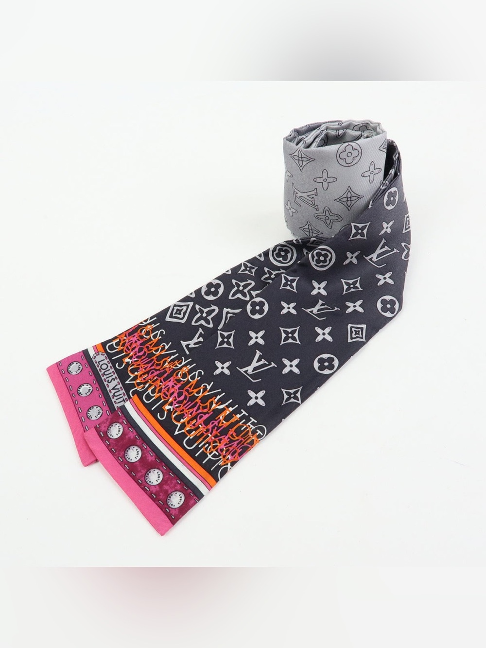LOUIS VUITTON SILK 100% MONOGRAM MAP BANDEAU SCARF GRAY PINK GRADATION